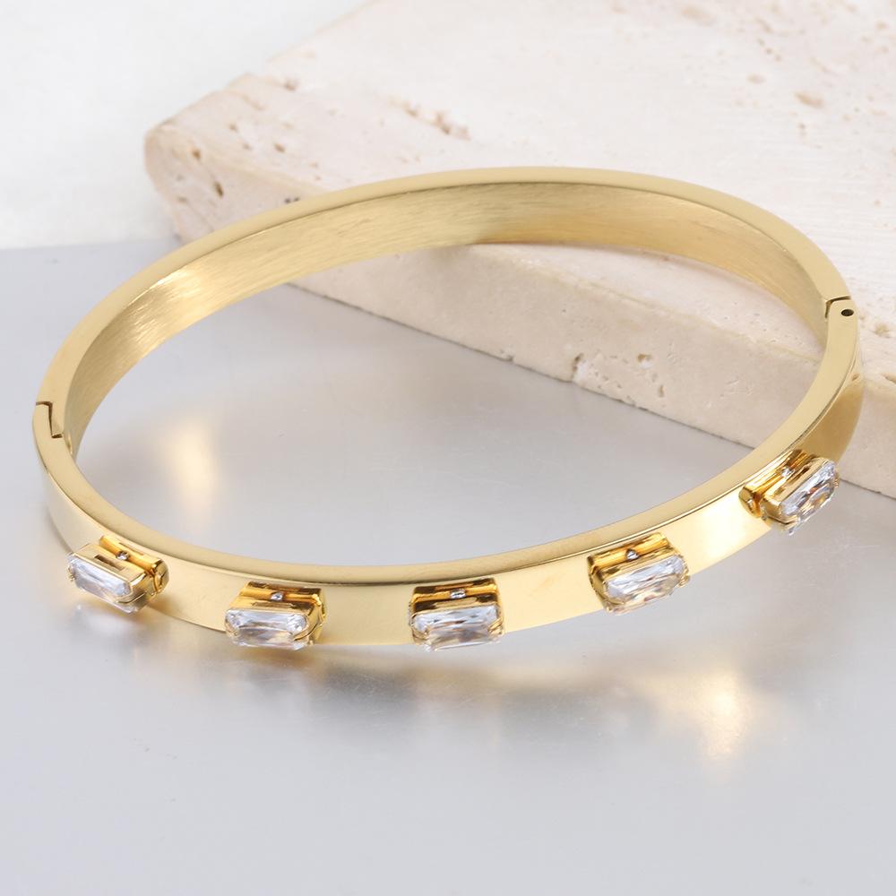 Ins Retro Titanium Steel Fashion Simple Opening 6mm Inlaid Zircon Bangle Bracelet Female
