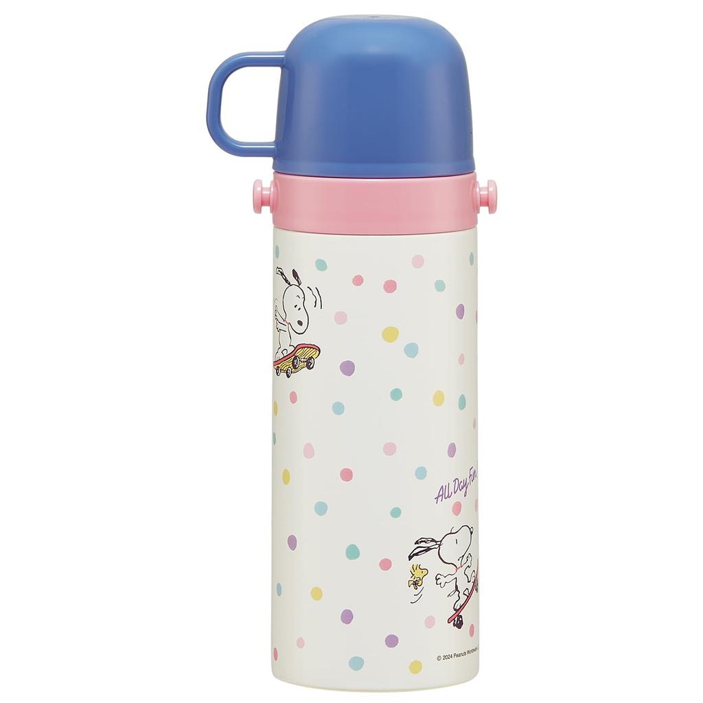 Snoopy Water and Compact Stainless Steel 470ml and 430ml [Insulated Bottle] Ultra-Lightweight 2-Way Bottle, (Direct Drinking) (Cup Drinking)