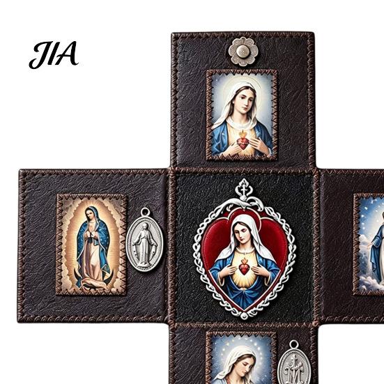 Spiritual Practice Tool Portable Catholic Altar, Handmade Pocket Prayer Shrine, Faux Leather Folding Altar Foldable Devotional Religious Gift