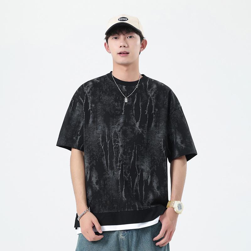 Kunhai Pengyun Men's Trendy Fake Two-Piece Summer T-Shirt with Personality Print