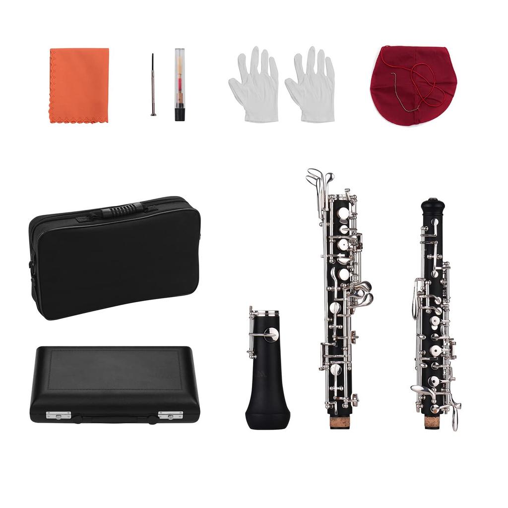 Btuty Professional Oboe C Key Style Pure Gold Plated Keys Oboe Reed Woodwind Instrument with Gloves Leather Case Carry Bag Cleaning Cloth Mini