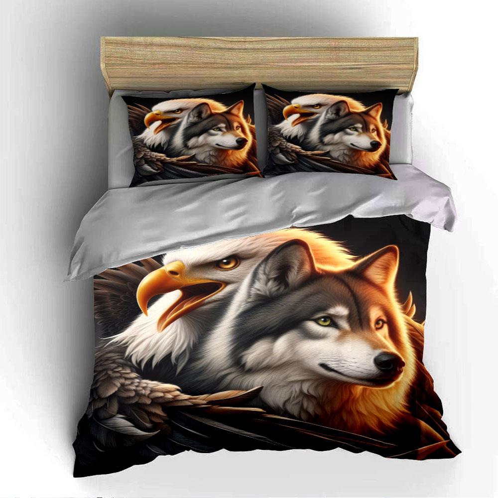 Wolf and Eagle Print Bedding Set Bedding Duvet Cover Set Duvet Cover Pillowcases (1 * Duvet Cover 2 * Pillowcases, without duvet insert)