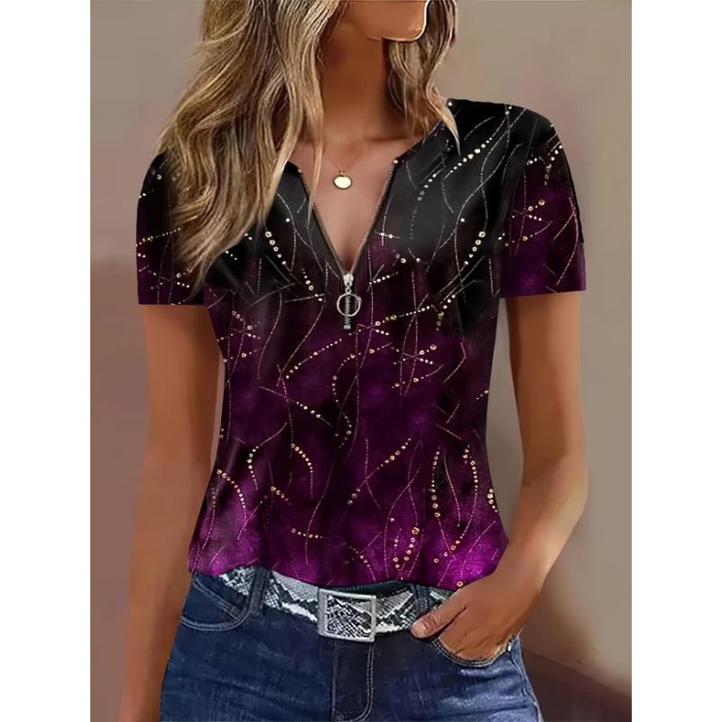 

Women s T Shirt Quarter Zip Floral Graphic Plants Tropical Hawaiian Stylish Short Sleeve Crew Neck Regular Tops 2XL