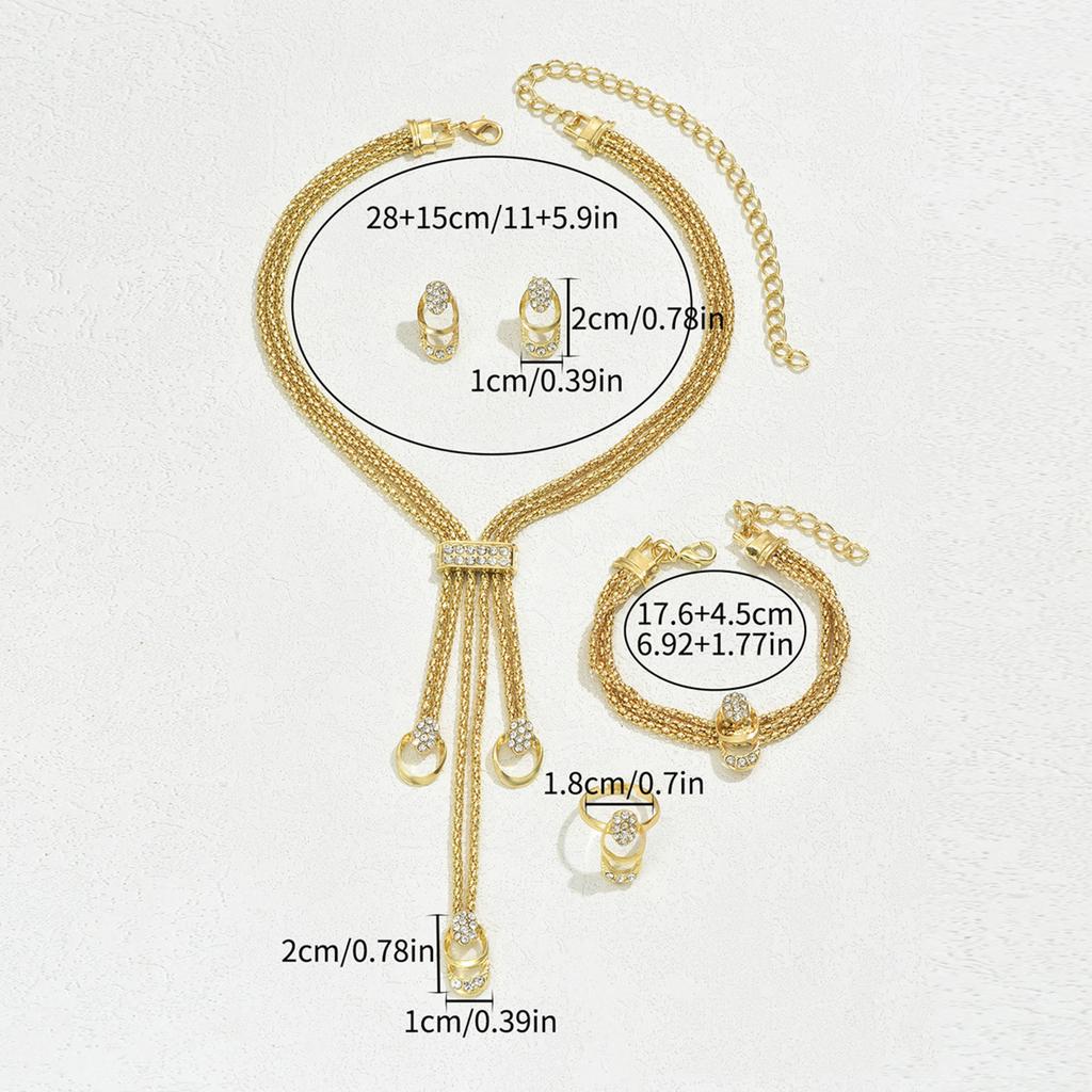 Fashion Jewelry Set Luxury Alloy Long Tassel Necklace Bracelet Earrings Rings Elegant Women Banquet Wedding Accessories