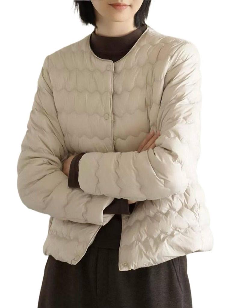 Damen Leichte Daunenjacke Kurz - Warm, Trendig, Chenille Rundhalsausschnitt für Herbst/Winter.