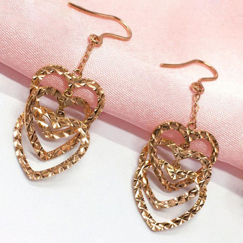 Изысканные Чисто Русские 585 Фиолетовое Золото Блестящие Сердце Серьги Женские Изысканный Цвет Позолоченное Розовое Золото Серьги-Застежки