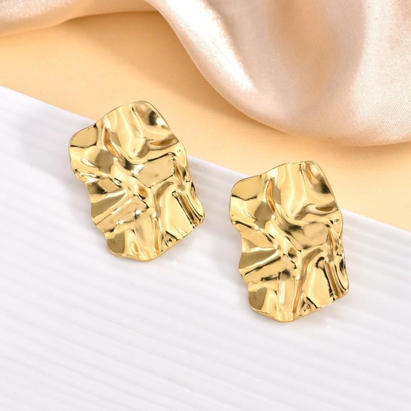 Retro Geometric 304 Stainless Steel Ear Studs with Concave-Convex Design