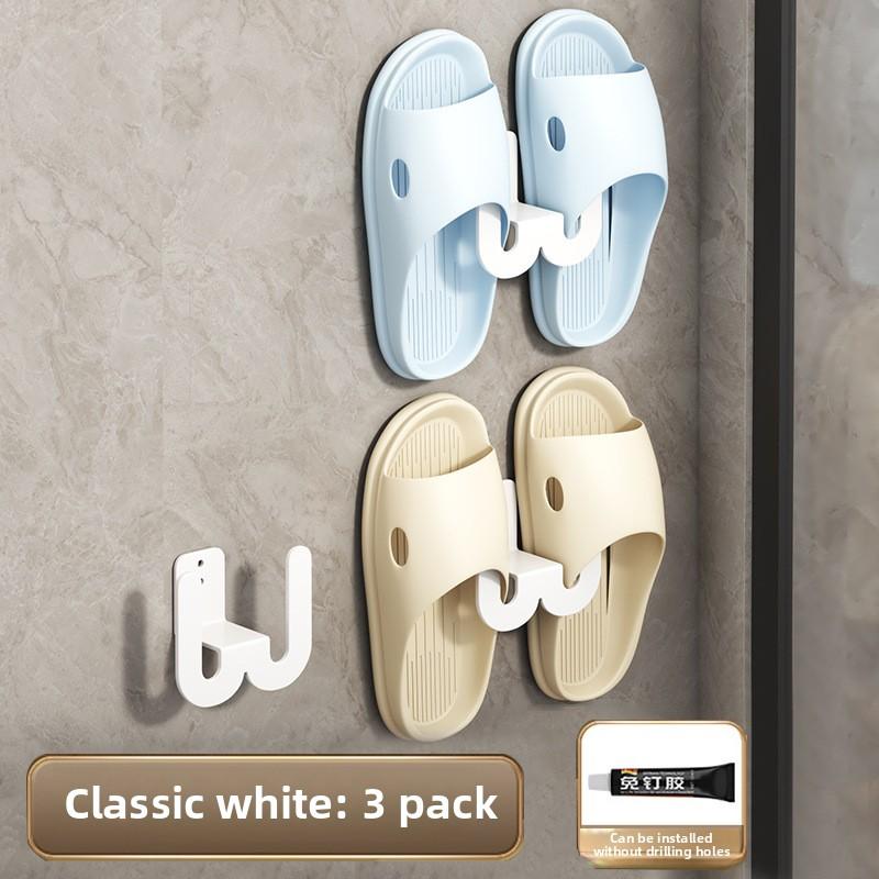 Suport papuci baie montat pe perete fără găurire, suport depozitare pantofi montat pe perete pentru toaletă, cârlig depozitare cu scurgere pentru toaletă