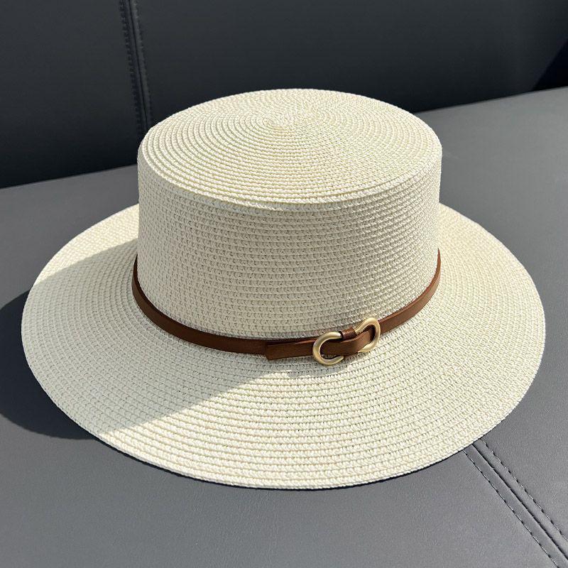 Flat Top Straw Hat Women's Summer Seaside Beach Sunshade Sunscreen Hat Straw Top Hat