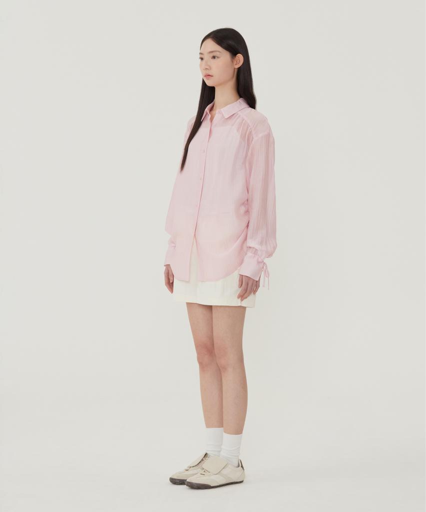 COVERNAT WOMAN Oversized Sheer Shirred Blouse Light Pink