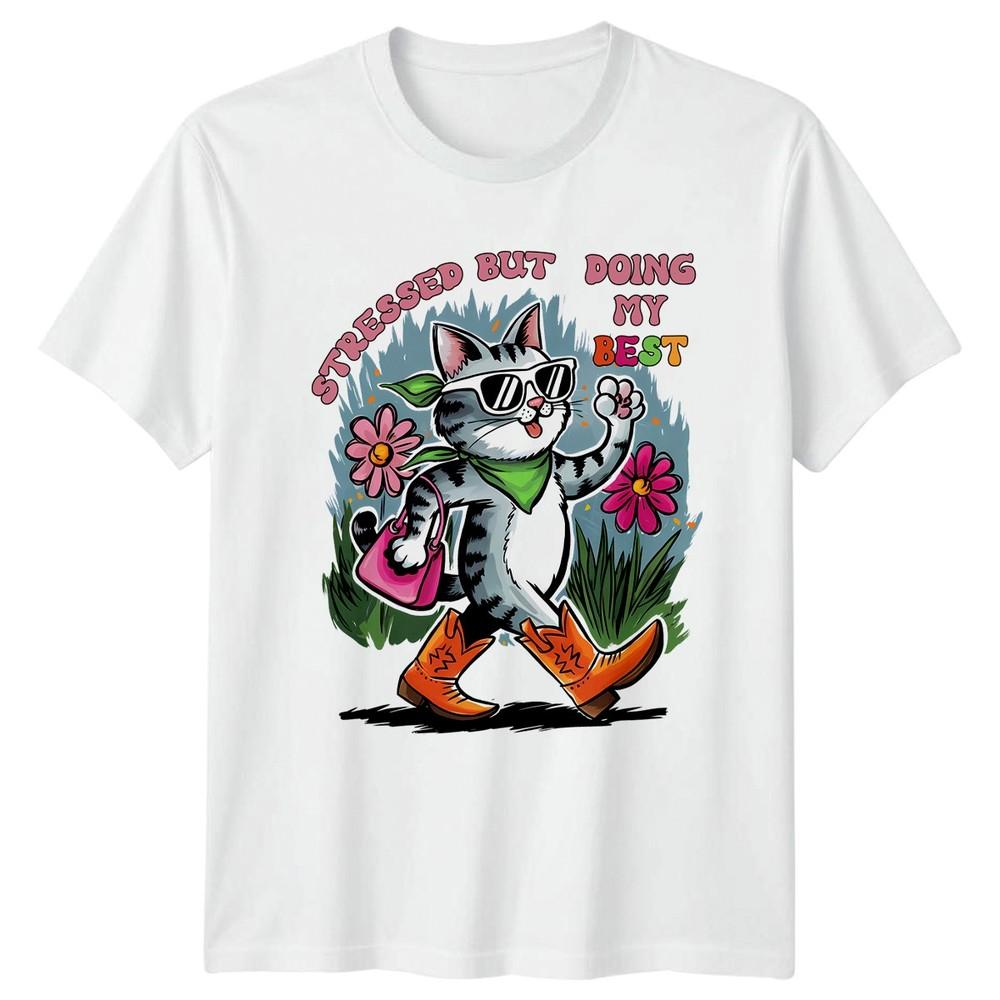 Stressed But Doing My Best Unisexs TShirt Retro Cat Cats Birthday Gift For Her S
