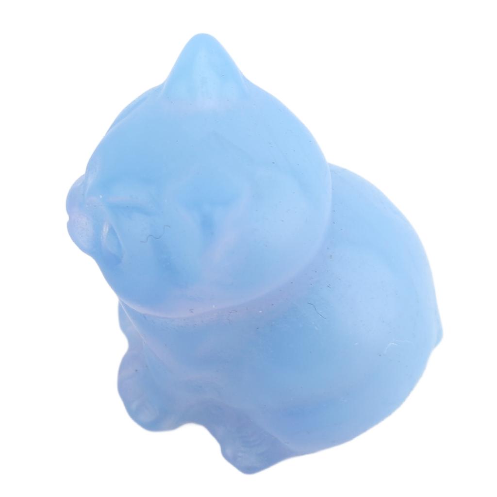 Cat Figurine Crystal Stone Carved Statue Cute Ornament for Home and Office Desk Decoration
