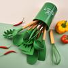 Gugrida 12-Piece Easy Food-Grade Silicone and Beechwood Cookware Set with 10 Stainless Steel Hooks (Dark Green)