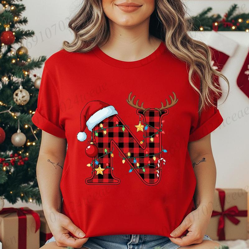

Christmas Alphabet Printed TShirt for Unisex Unisex Fashion Trendy Funny Casual Tops Santa Hat Reindeer Graphic Tshirt T Shirt S