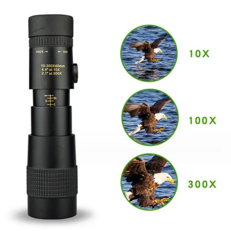 Monocular Telescope High Power 10-300x40 Zoom HD Portable with Tripod Phone Holder for Bird Watching Hunting Camping
