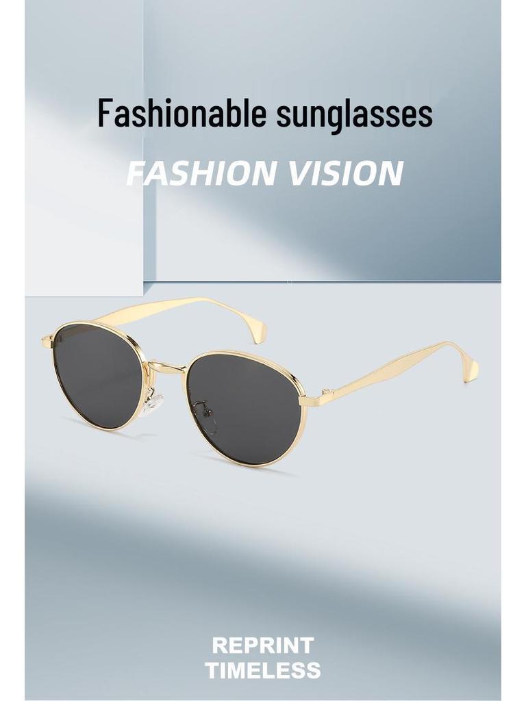 Retro European & American Oval Metal Sunglasses - Unisex, Fashion Street Style, UV Protection for Driving.