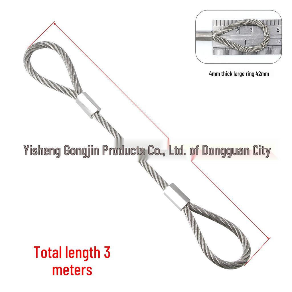 304 Stainless Steel Wire Rope Slings with Double Buckle Crimping Head for Rigging and Lifting.