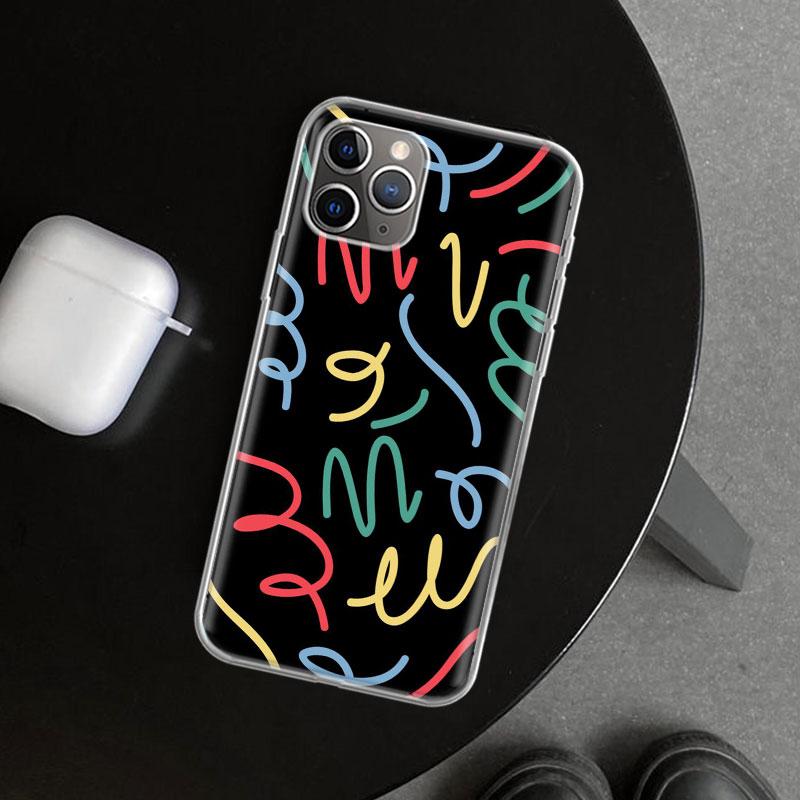 Simple Pattern Graffiti Phone Case Cover for iPhone 11 12 13 Mini 14 15 Plus 16 Pro Max 17 Air 7 8 + SE Art Customized Fundas 11