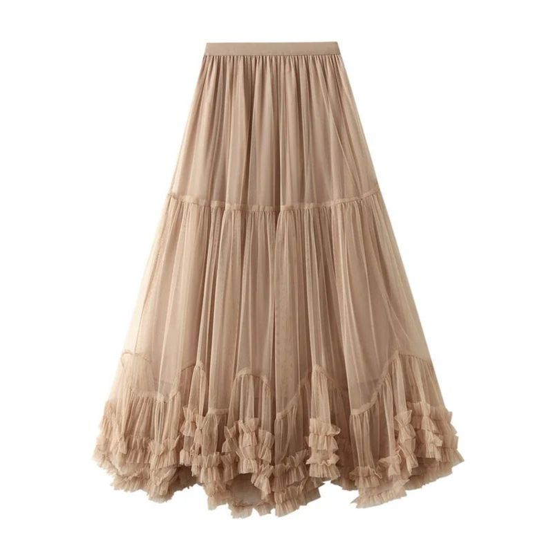 Mesh Half Body A- Line Large Swing Fluffy Skirta Big Hemline Pettiskirt