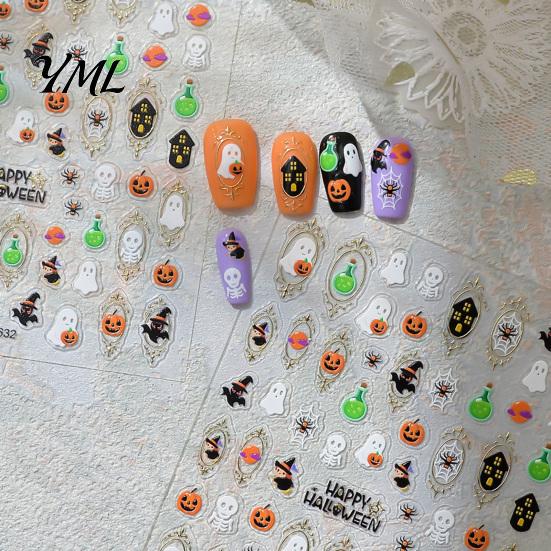 Festival Party Nail Stickers Art for Halloween, Pumpkin Ghost Bat Potion Self Holiday Supplies Adhesive Decals, DIY Manicure Decoration Women
