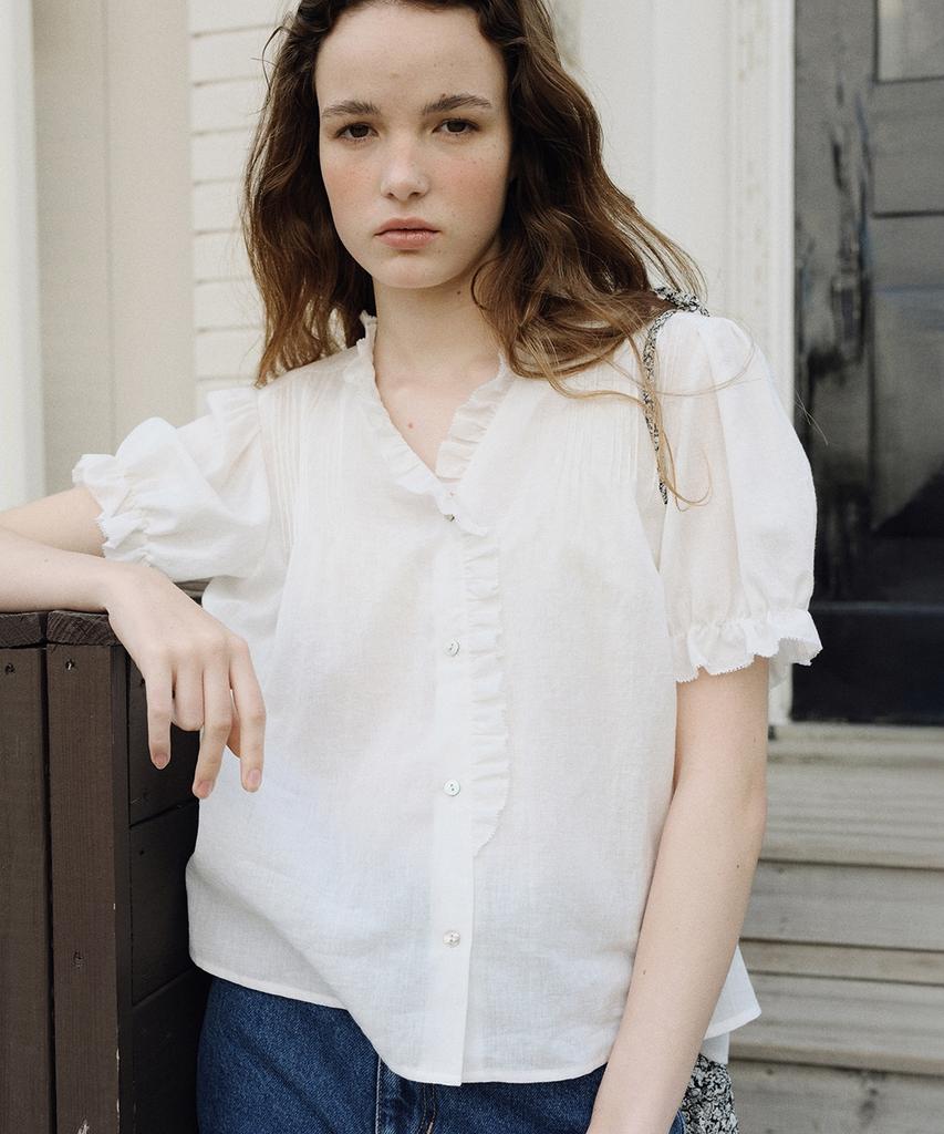 Beullaengkeu03 Linen Pin-Tuck Blouse (Off White)