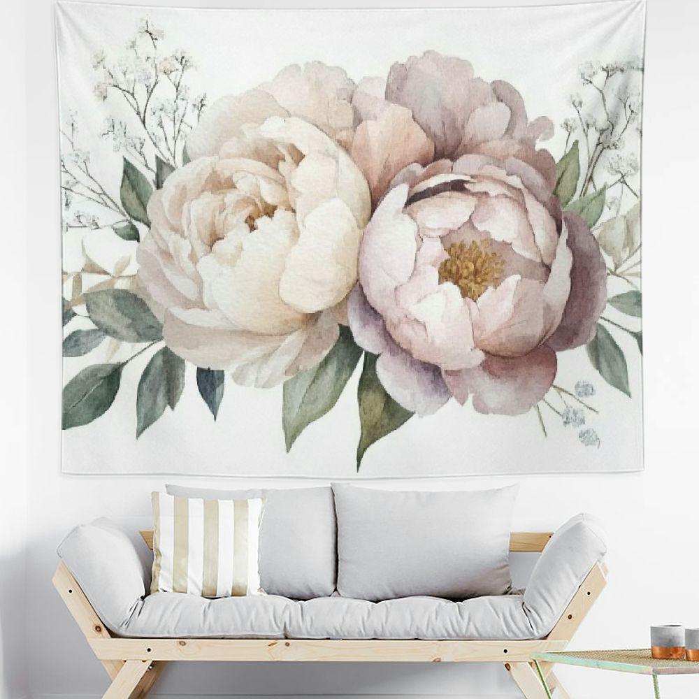 1 piece watercolor peony bouquet tapestry, polyester fabric, machine washable, suitable for living room and bedroom decoration