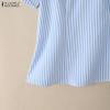 ZANZEA Women Casual V-Neck Loose Short Sleeve Stripe Blouse