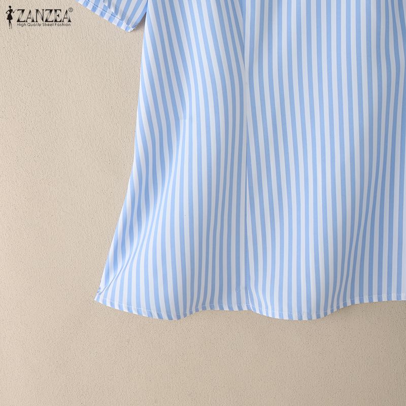 ZANZEA Women Casual V-Neck Loose Short Sleeve Stripe Blouse