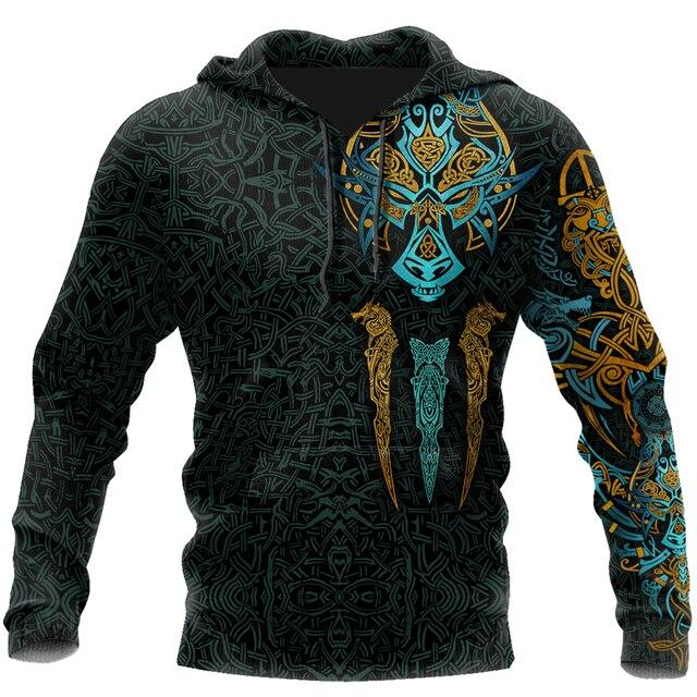 Menn Hettegenser Vikings Odin S Skull 3D All Over Printed Mote Hettegensere Unisex Høst Casual Dame Streetwear Pullovere