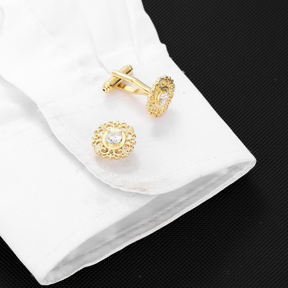 A pair of Copper sleeve studs, simple diamond studded men's and women's cufflinks, retro gold art dot diamond pattern design, accessories