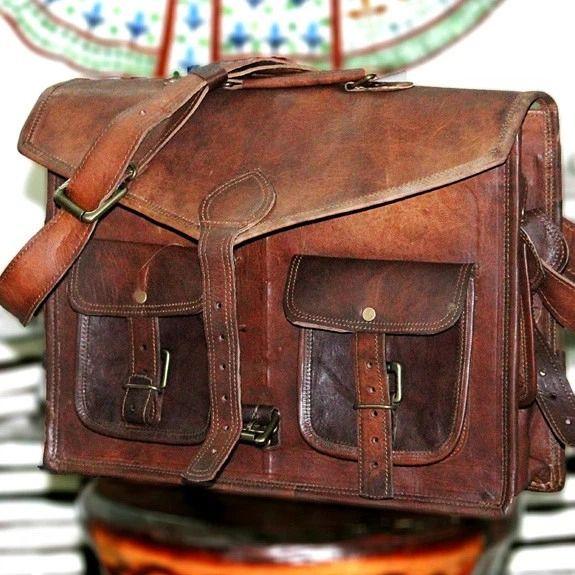 

Мужская винтажная коричневая кожаная сумка-слинг, мессенджер, на плечо, для ноутбука, портфель, сумка-планшет 16 x 12 x 5 in