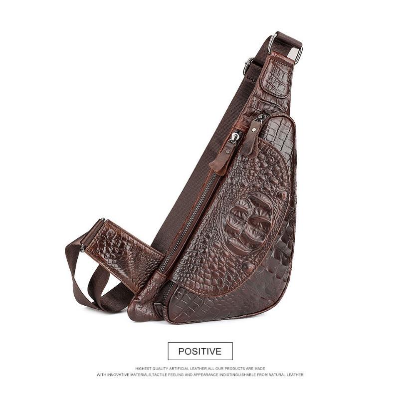 Herren Leder Brusttasche Alligator Dreieck schräge Umhängetasche lässige Top-Layer-Umhängetasche aus Rindsleder