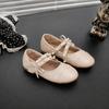 Girls' Leather Shoes, New Spring/autumn Collection, Featuring Pearl Cross Straps, a Bow, a Flat Sole, a Princess-style Design, and a Chic, Elegant