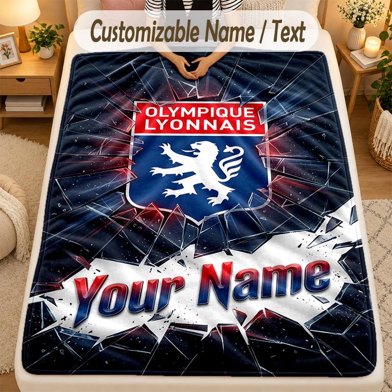 Flannel BlanketLyon FC Custom Name Text Personalized Soft Warm Throw Blanket Home Decor Gift