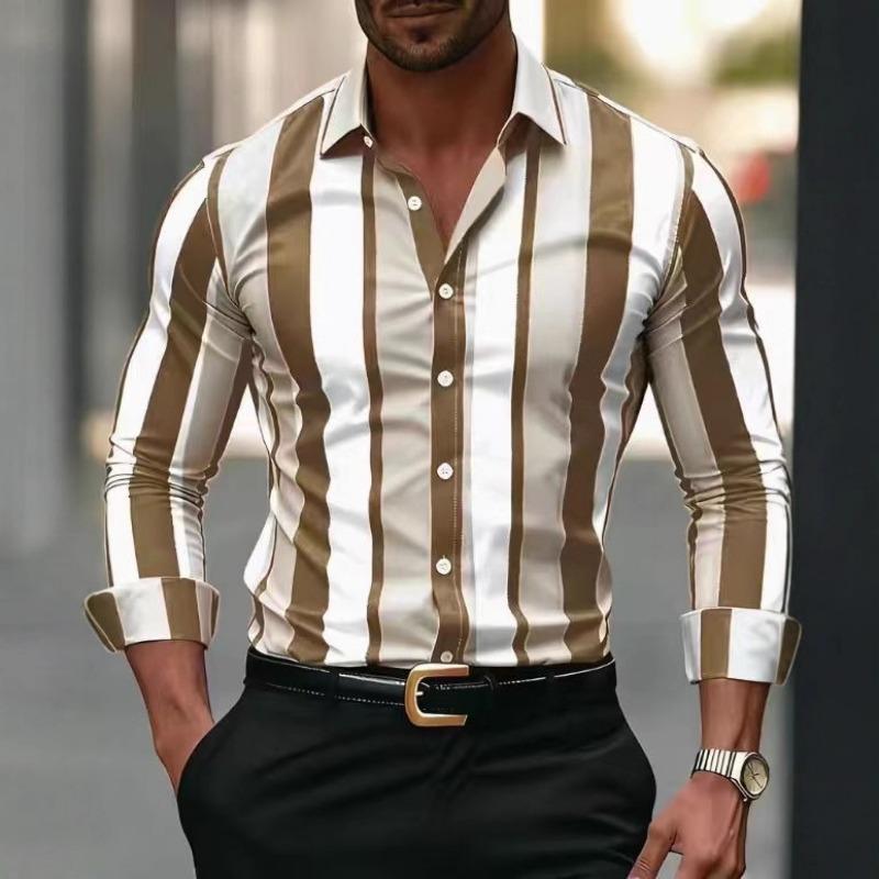 Popular Spring Autumn Men's Striped Print Breathable Fashionable Casual Long Sleeved Shirt