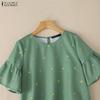 ZANZEA Blusa Casual da Donna a Girocollo Manica Corta Larga con Stampa