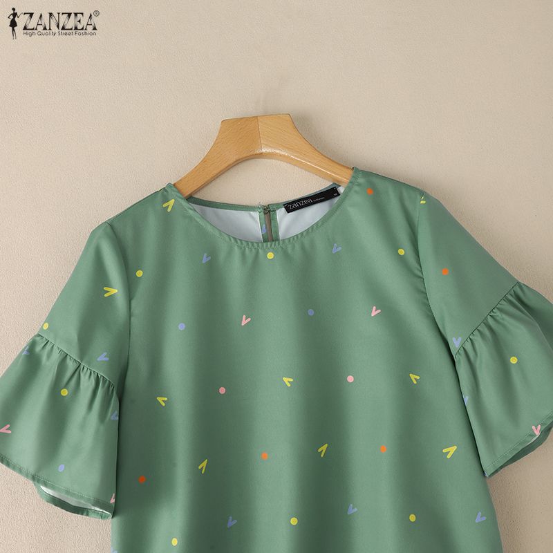 ZANZEA Blusa Casual da Donna a Girocollo Manica Corta Larga con Stampa