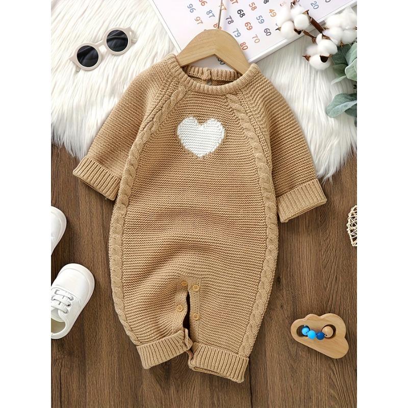 

Боди для новорожденного мальчика с жаккардовым узором «сердечки», вязаное косами, удобный боди с длинным рукавом, детская одежда для ношения дома и на улице 3-6M верблюд