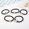 Black Leather Hair Tie with Rubber Band, Korean Cartoon Bow Design for Women