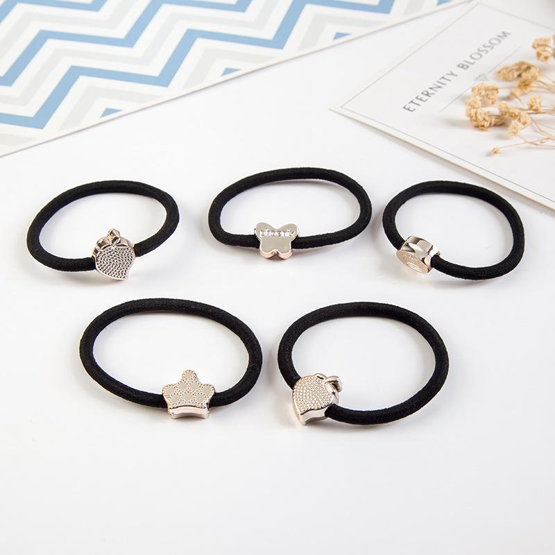 Schwarzes Leder-Haargummi mit Gummiband, Koreanisches Cartoon-Schleifendesign für Frauen