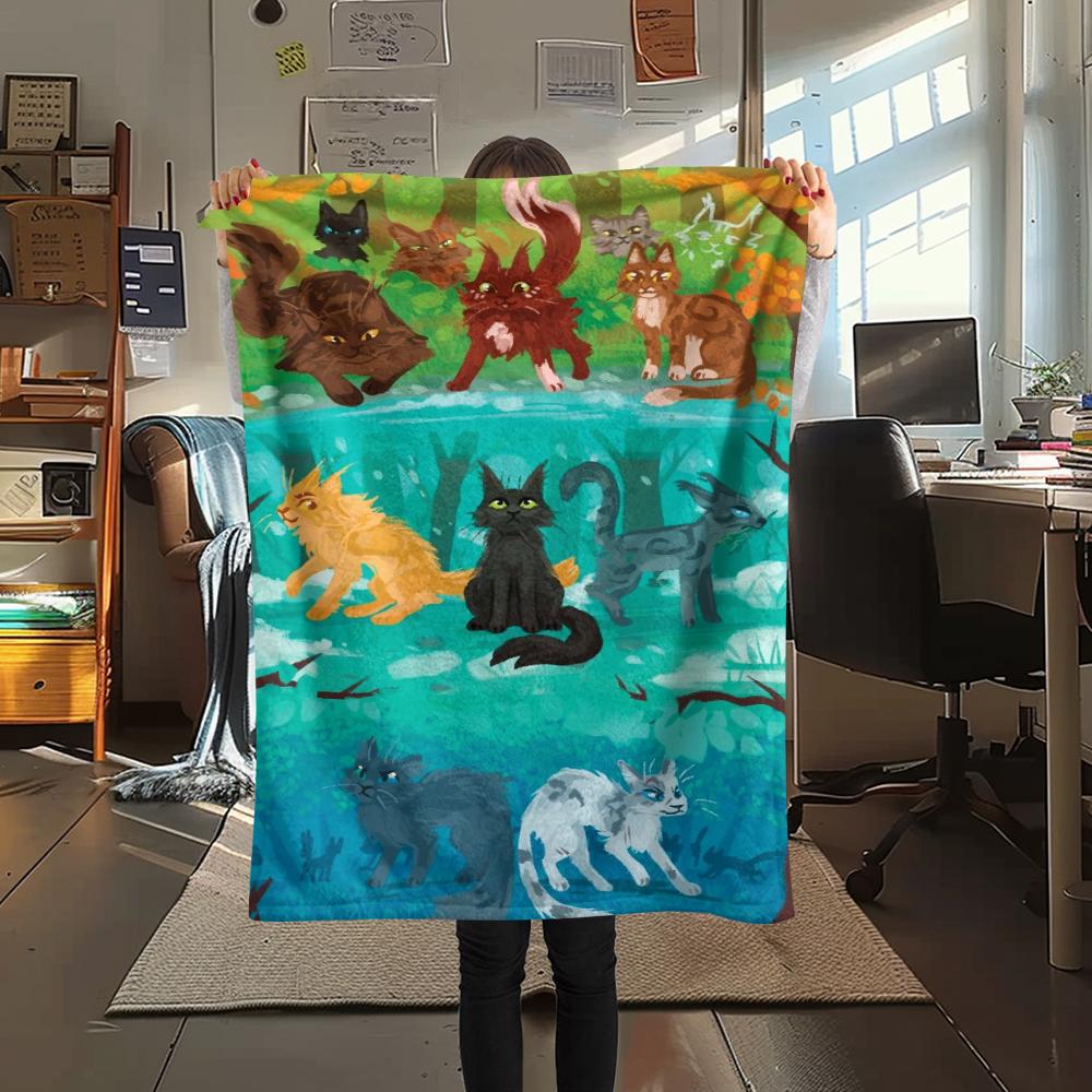 1 Peça Manta de Flanela com Estampa de Guerreiro Gato, Alta qualidade Confortável para Todas as Estações, Decoração de Casa, Calor e Conforto, Perfeita para Presentes de Natal