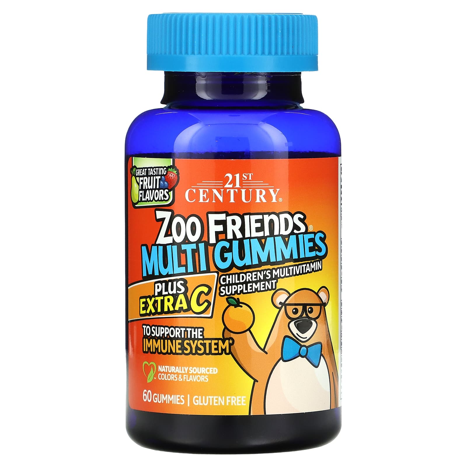 

21st Century, Zoo Friends Multi Gummy, Extra C, відмінний фруктовий смак, 60 цукерок
