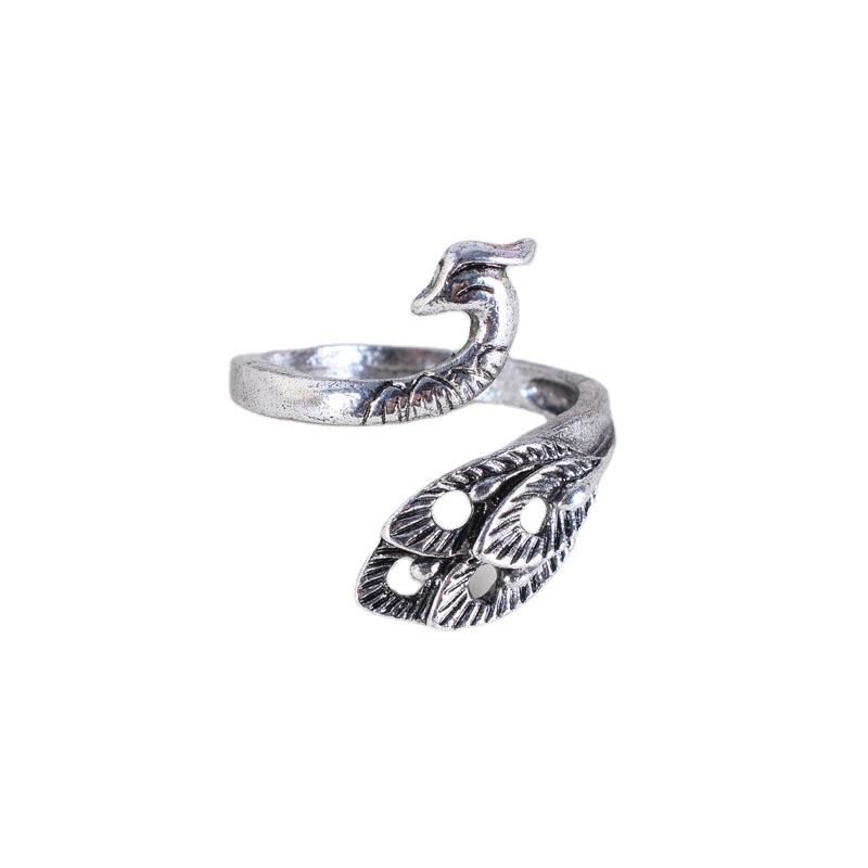 Adjustable 3D Silver Peacock Ring - Retro Women's Jewelry Piece