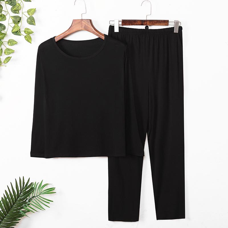Men's Modal Pajamas Set: Thin, Long Sleeve & Pants, Crew Neck, Casual, Plus Size, for Spring, Summer & Autumn.
