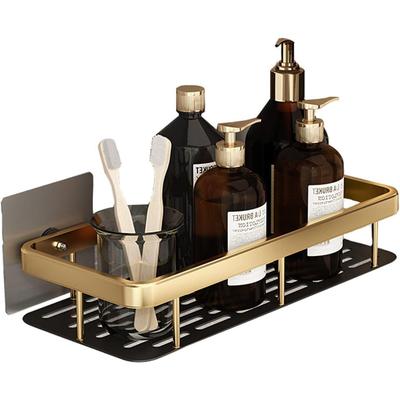1 Pcs Aluminium Heavy Duty Self Adhesive Bathroom Shelf, Modern Style, Single Wall Shelf, Gold Finish