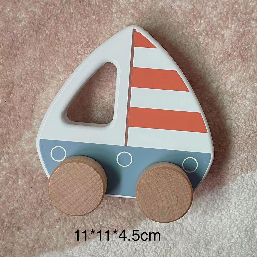 Wooden Inertial Pull-Back Car: Infant Early Education Push & Grasp Camping Car