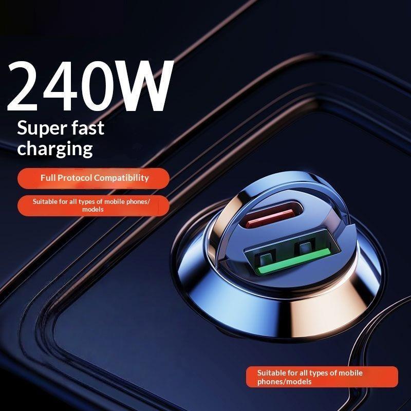 240W Car Phone Charger Mini Size PD USB Type C Dual Port Quick Charge Adapter for Business Trips