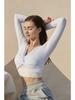 2024 Spring Women's Crisscross Yoga Top - Sexy Long Sleeve Solid Color Fitness T-Shirt
