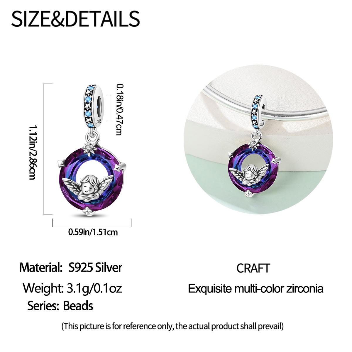 

925 Silver Angel Pendant Wing Beads Heart Zircon Feather Charms Fit Bracelet DIY Jewelry Marking Gift