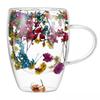 350ML Glastasse Kreativer Doppelwandiger Kaffeebecher Trockenblumen Füllbecher Tee Kaffeetasse mit Henkel Hitzebeständige Tasse Geschenk